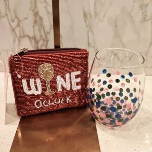 Red Beaded Wine O'Clock Pouch and Polka Dot Glass